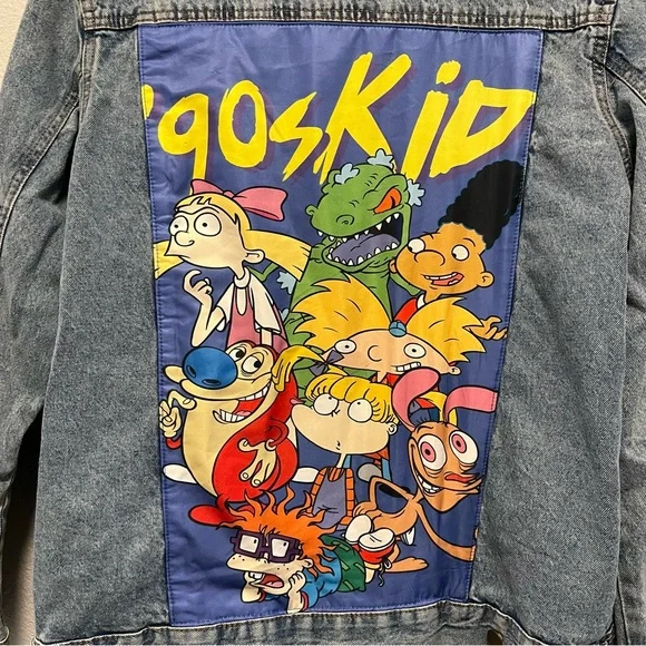Nickelodeon 90s Kid Denim Jacket Adult Medium Jean Jacket Gift Y2K Classic - Picture 5 of 7